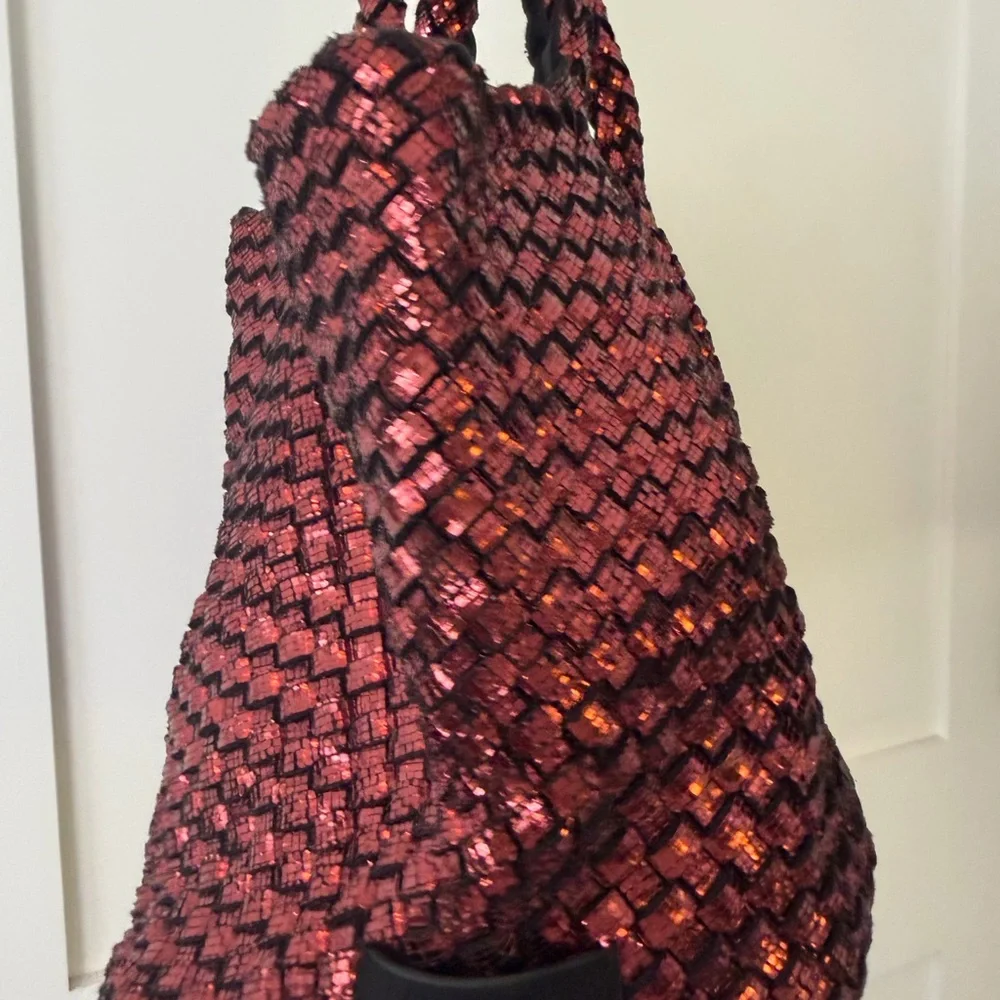 Naghedi Woven Metallic Red Tote Bag - Stylish Everyday Carry - Picture 2 of 2
